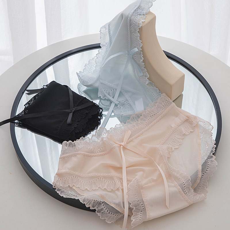 Picture of Underwear Women's Lace Sexy Mid-Waist Japanese Style Girls Lightweight Breathable Lace Panties Feminine Lace Panties