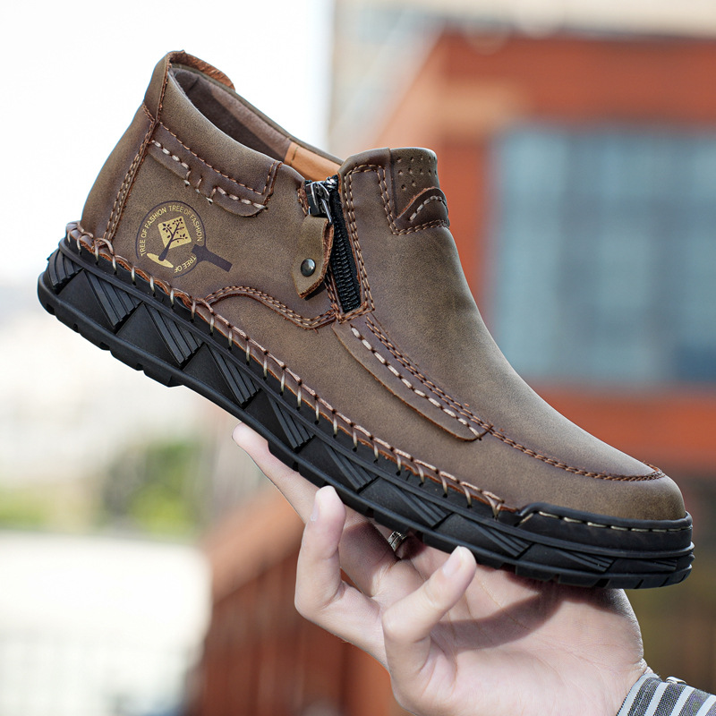 Cross-Border Popular Men's Boots Autumn and Winter Outdoor Large Size Zipper Men's Short Boots Casual Hand-Sewn Work Boots