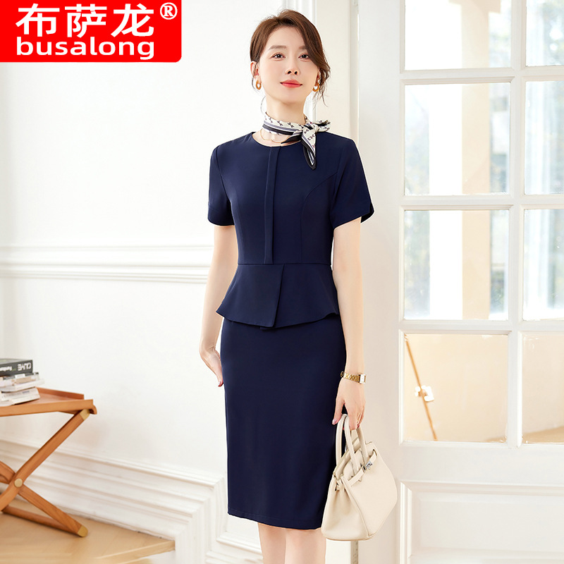 Hairdresser Business Wear Summer Short-sleeved dress Temperament Goddess Fan Jindian Jewelry Store Hotel Front Desk Work Clothes