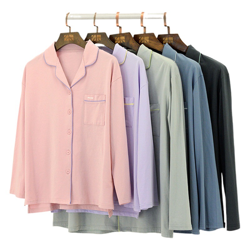 Category A long-sleeved trousers pajamas women's pure cotton spring and autumn can be worn outside solid color cotton women's pajamas home clothes suit