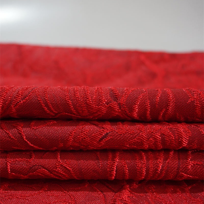 New Peony Red Luoyang Embossed Polyester Jacquard Fabric Women's dress Dress Bag Clothing