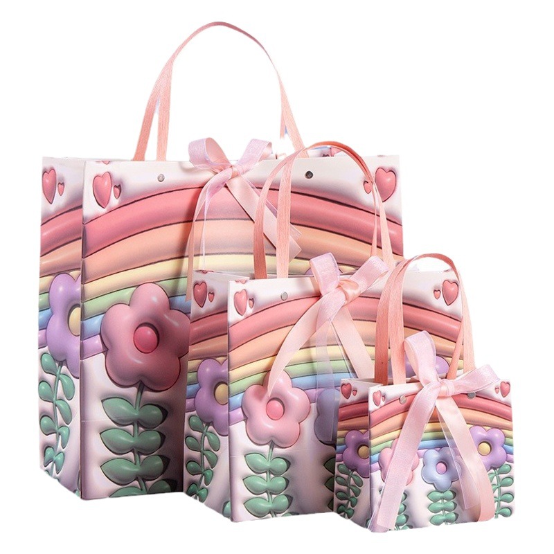 Rainbow Flower Children's Day gift bag large girl birthday gift bag cute pink handbag