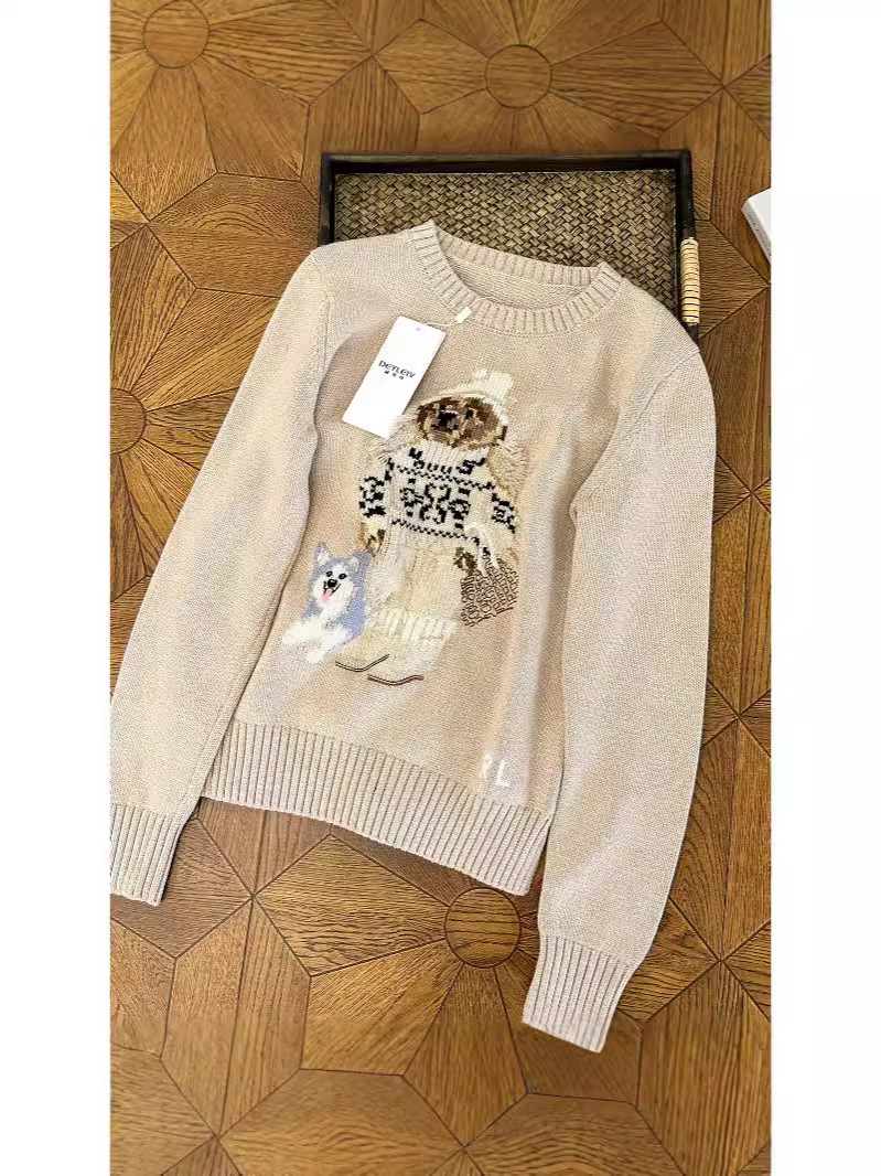 Shenzhen Nanyou Women's Wholesale Raff Bear Embroidered Pullover Round Neck American Casual Long Sleeve Sweater Knitted Sweater