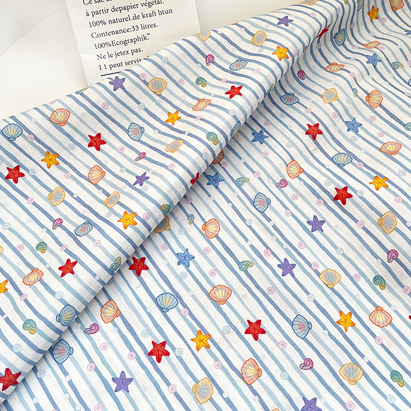 Striped Sea Star Shell Cotton Fabric Maternal and Infant Grade Double-Layer Gauze Fabric Printed Baby Clothing Pajamas Fabric