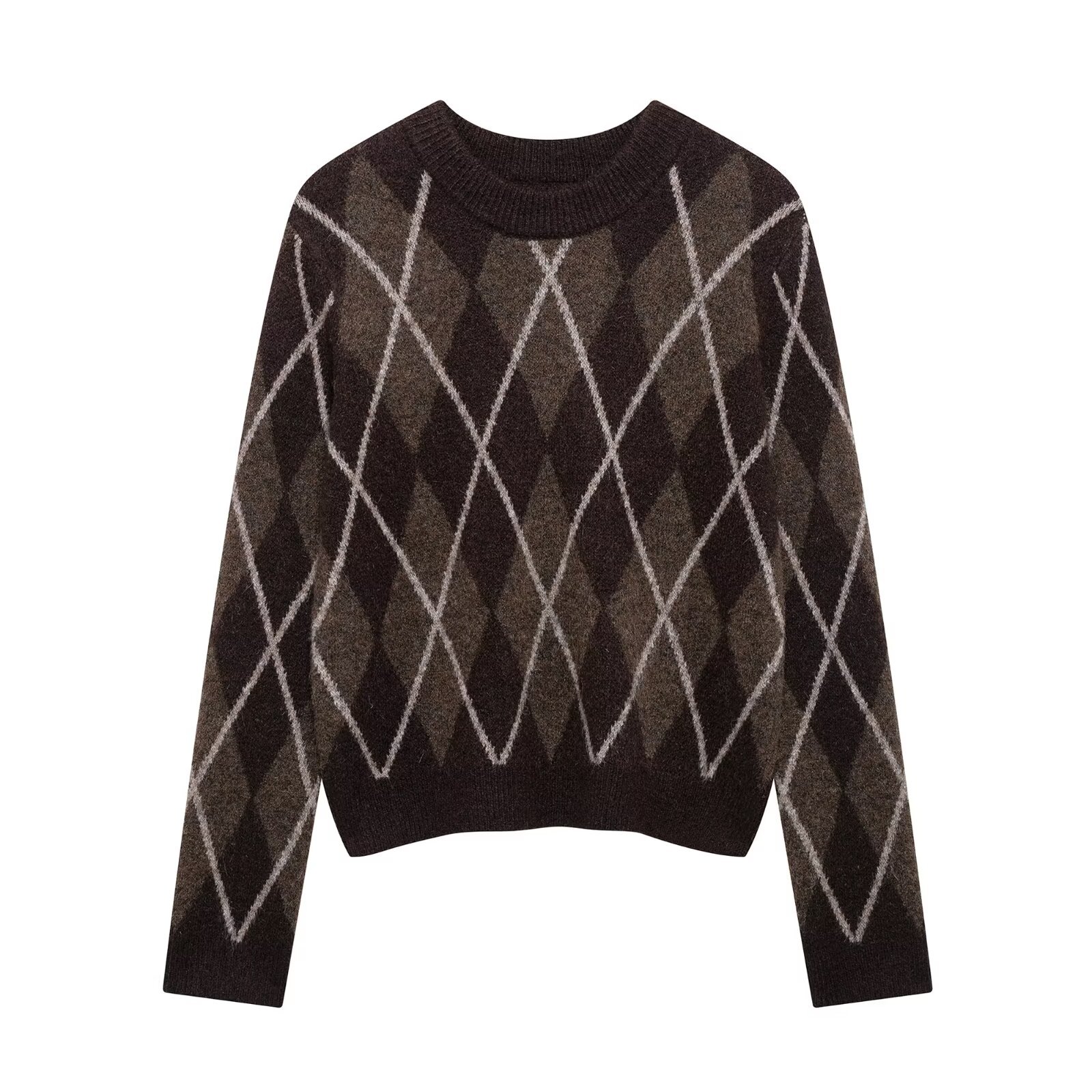 ZA cross-border women's clothing wholesale European and American style new fashion Joker round neck rhombus pullover sweater 2756125