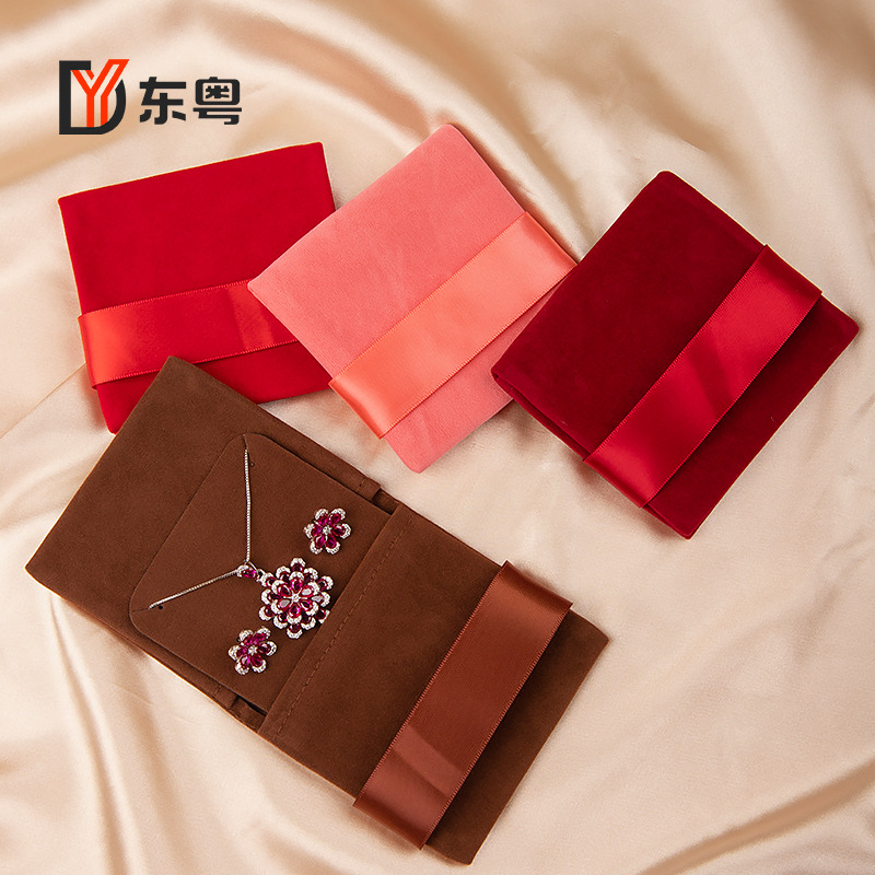 High-grade flannel folding ribbon jewelry flannel bag earrings necklace storage bag ring bracelet gift suit bag