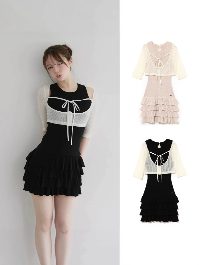 2025 Japanese-Style and Mary Sweet Cake Dress with Three-Quarter Sleeves Two-Piece Set