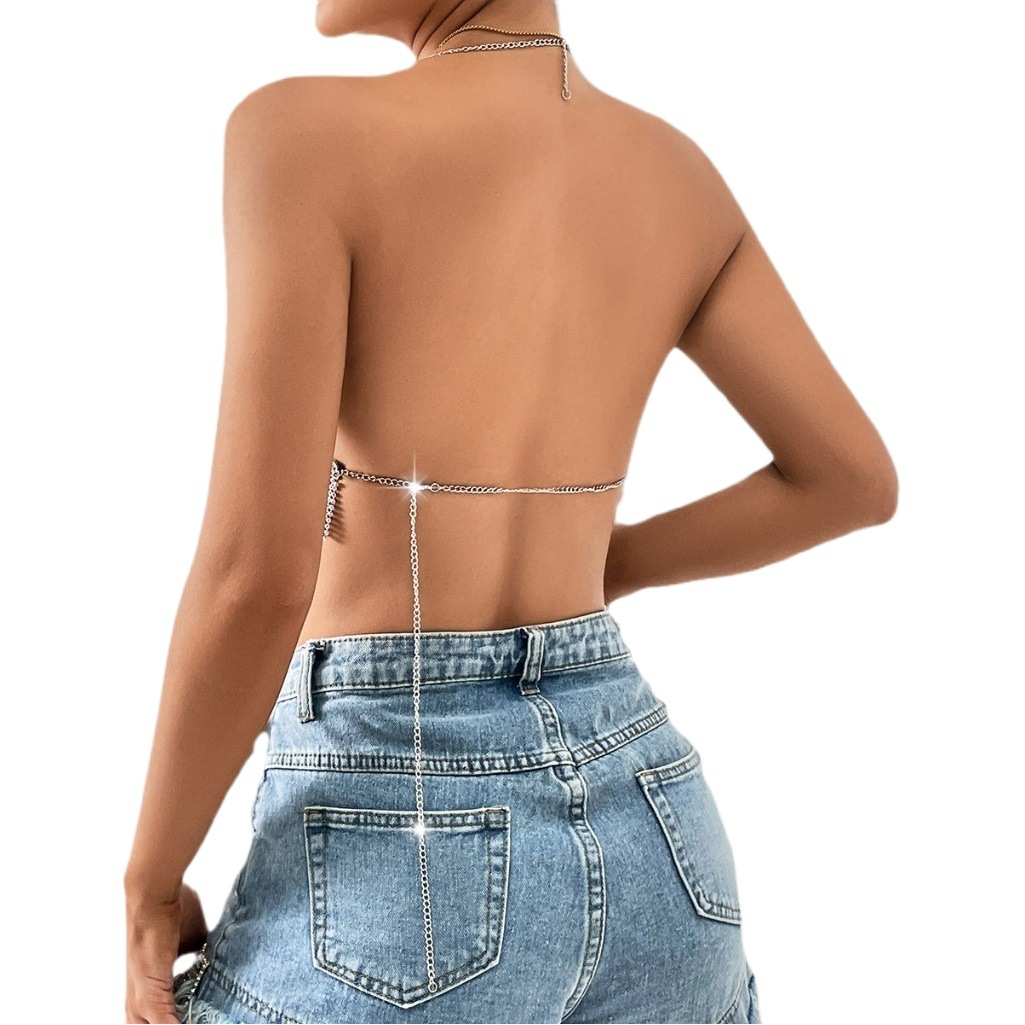 AliExpress European and American cross-border new hot girl short sexy sling hollow-out navel halter Amazon vest