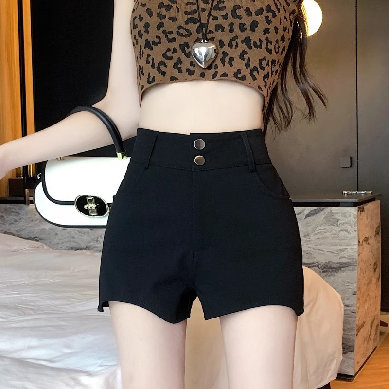 Design Sense Small Show Leg Long Black Tight Shorts Women's High Waist Sexy Hip Small Hot Stretch Hot Pants