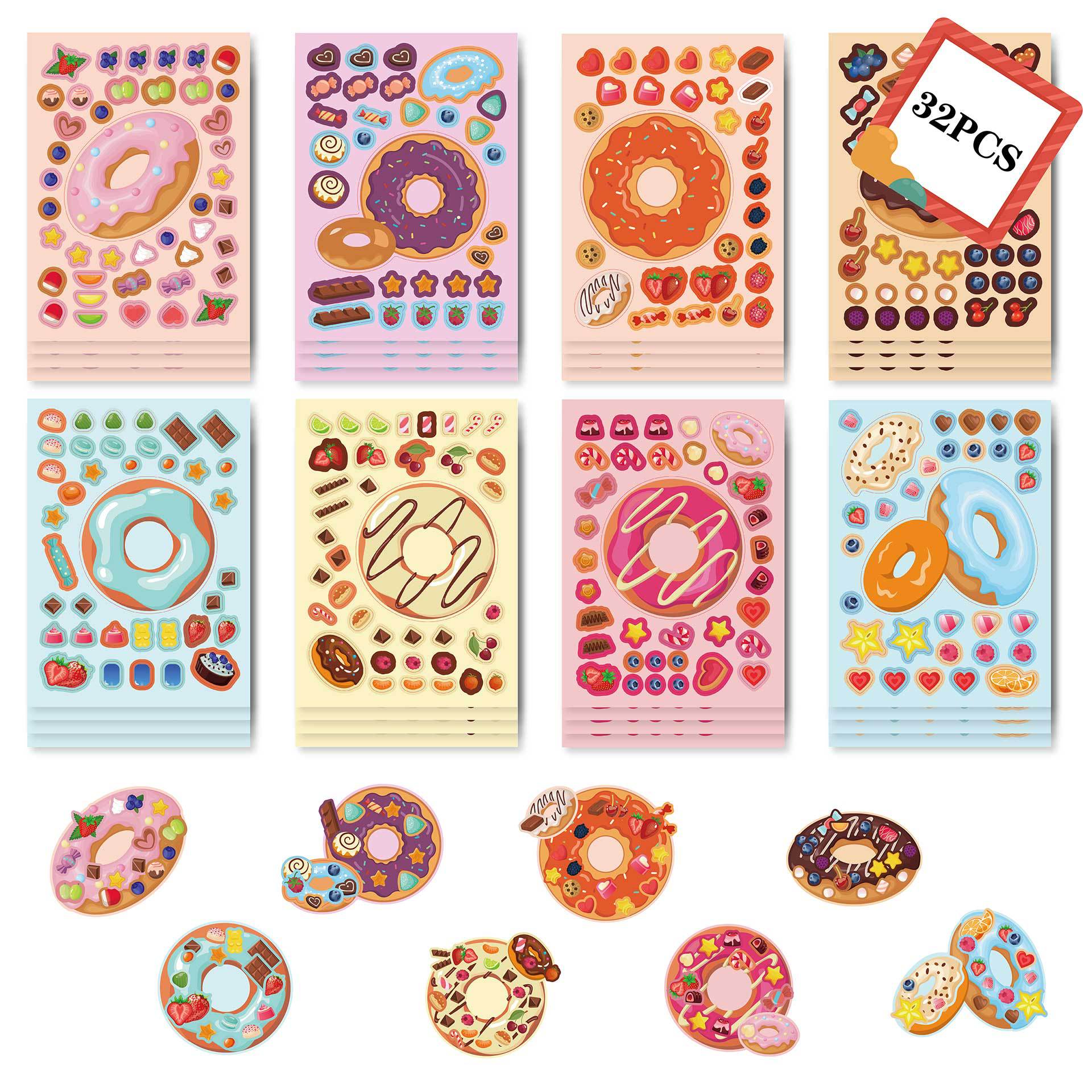 CM2304002 Delicious Donut Children's Animation Cartoon Parent-Child Interactive Puzzle Hand Account DIY Face Sticker