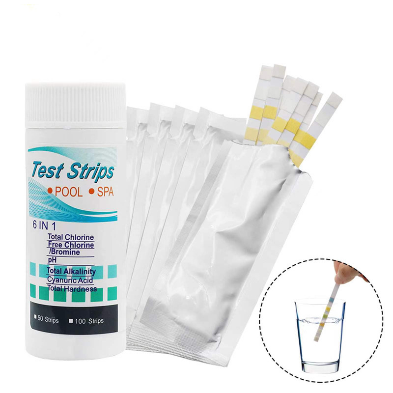 Picture of 6 in 1 swimming pool water quality test paper total chlorine ph residual chlorine total alkalinity total hardness cyanuric acid test paper