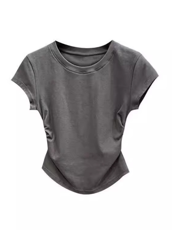 Picture of Ins Spice Girls Pure Wants Tight Waist T-shirt Short Sleeve Women's Summer New Solid Color Base Pullover Slim Fit Top Women's Fashion Wholesale
