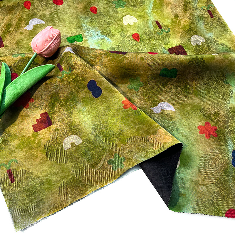 Green field cute new Chinese style silk jacquard fragrant cloud gauze fabric shirt vest cheongsam handmade fabric