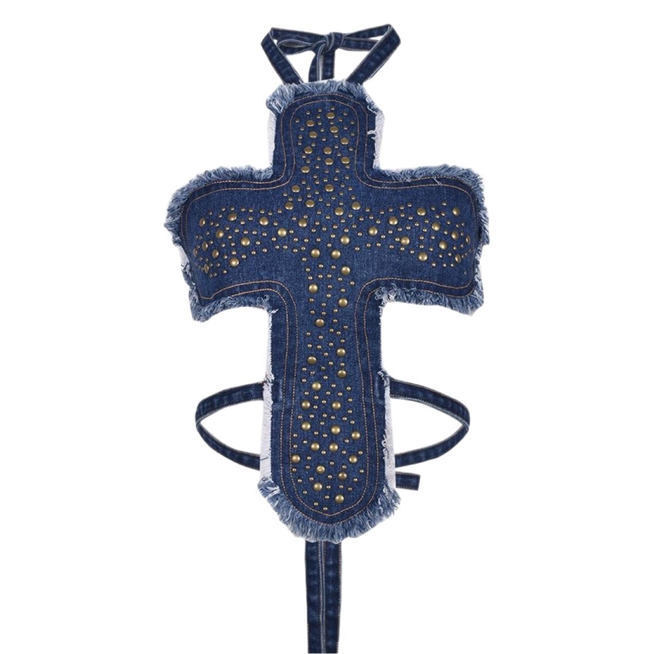 Picture of 2023 spring and summer cross-border for Europe and the United States wrapped chest neck nail tube top Denim vest women's top