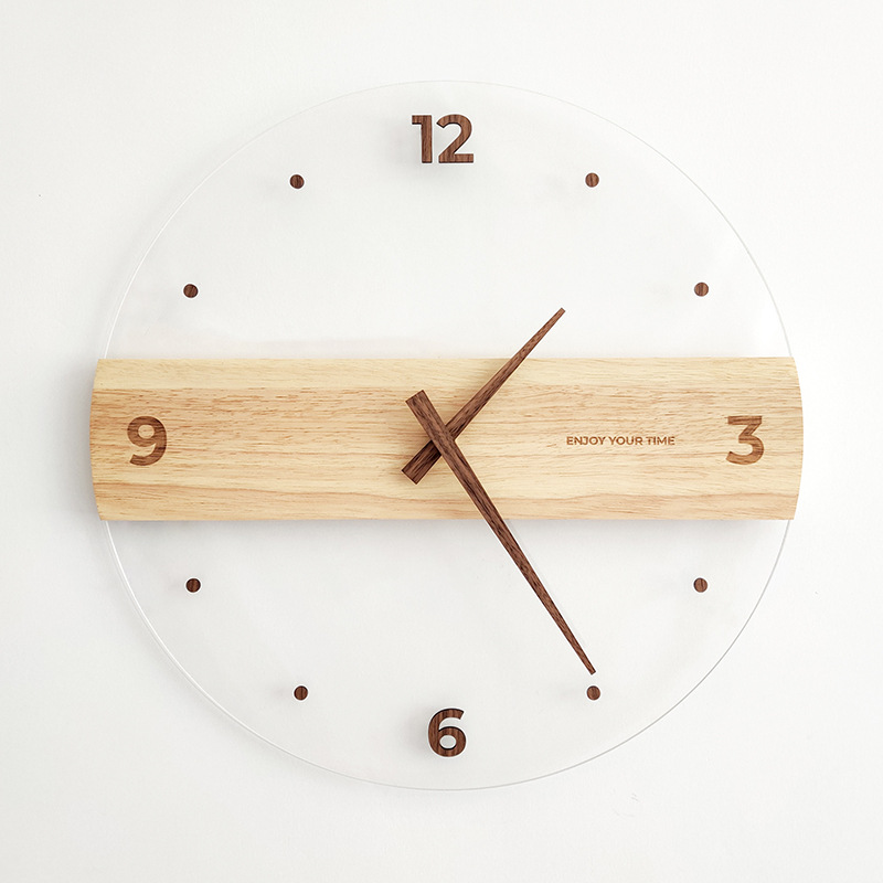 Picture of Creative Nordic Simple Real Wooden Wall Clock Transparent Clock Wall Clock Living Room Home Wall Clock Decorative Clock Light Luxury Watch