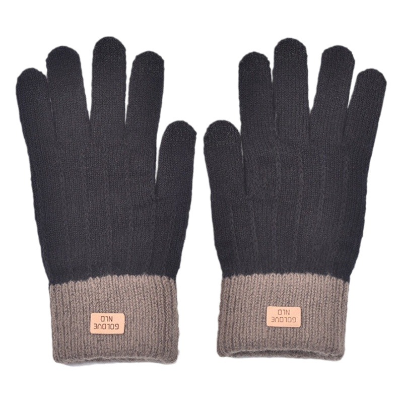 Winter Warm Gloves Knitted Warm Wool Jacquard Leather Label Imitation Cashmere Touch Screen Gloves Jacquard Game Gloves