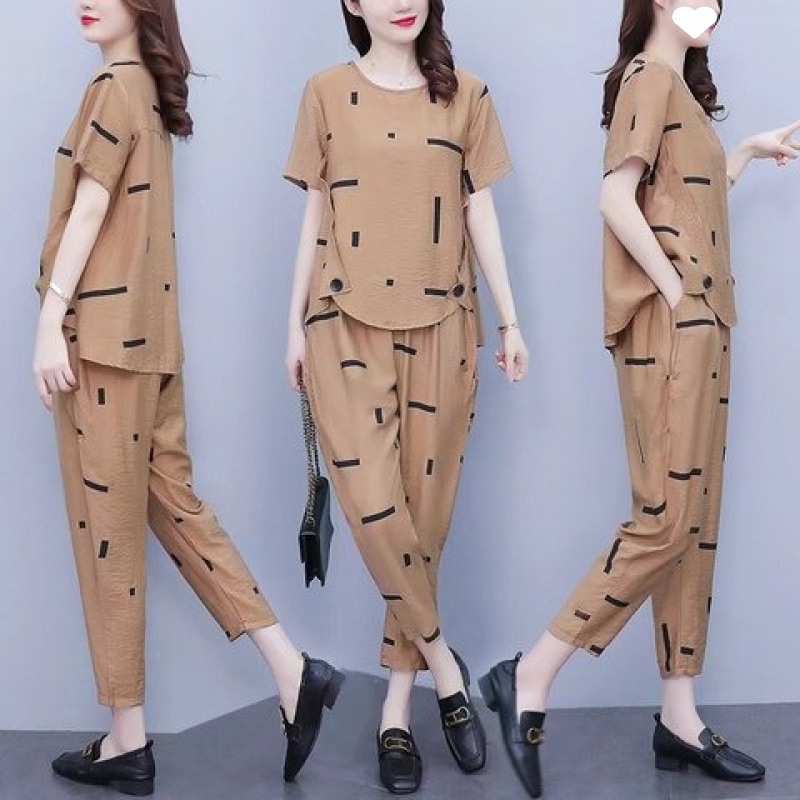 2023suit women's casual fashion middle-aged mom summer fashionable summer New plus size short sleeve two-piece suit