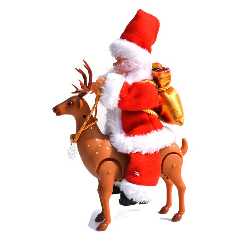Cross-Border Riding deer electric music Santa Claus doll decoration Christmas decoration Christmas gift children's toy