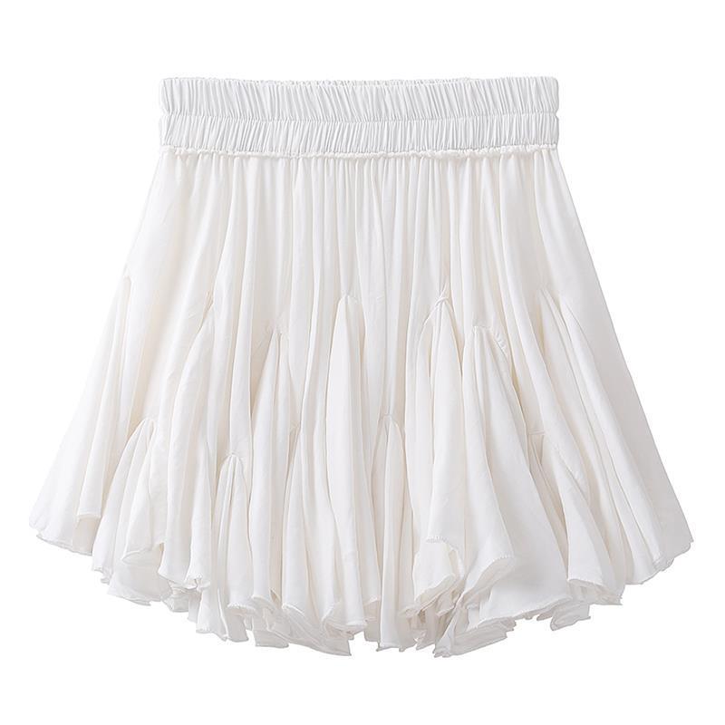 Ballet Girl Style A- line All-match White Skirt Women's 2024 Summer Ruffled Ponte Skirt Anti-light Short Skirt
