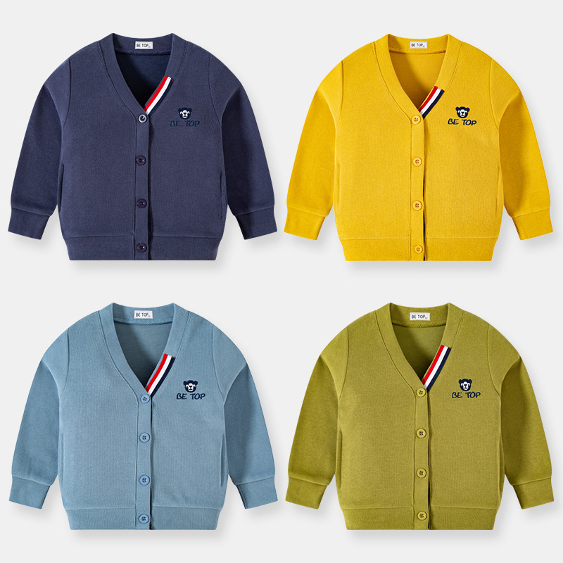 Betop Kidsren's Clothing 2025 Spring & Fall New Kidsren's Outwear French Threaded Top Boys' Knitted Knitwear Embroidered Cardigan