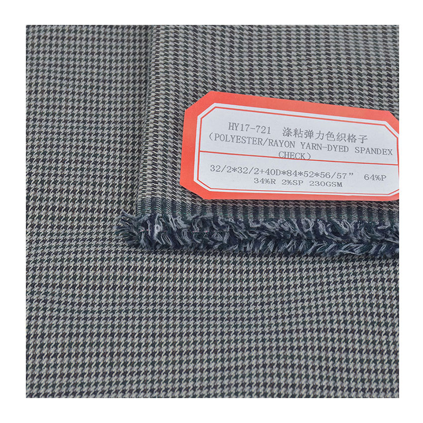 Yarn-dyed plaid polyester viscose fabric yarn-dyed polyester viscose pants tr yarn-dyed fabric yarn-dyed elastic fabric 64% p34%r2%sp