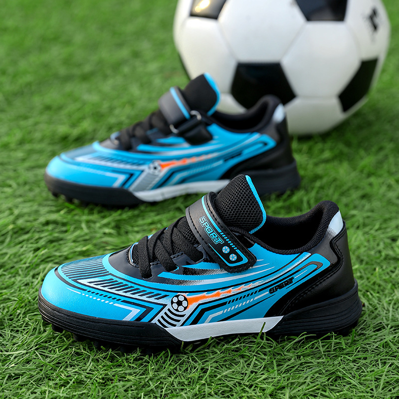 Boys' Football Shoes New Velcro Lightweight Breathable Training Shoes for Primary and Secondary School Students Casual Broken Nail Sports Shoes