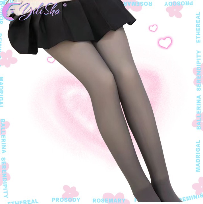 Autumn and winter children's girls warm fleece-lined thickened black skin-transparent pantyhose single-layer thickened socks leggings
