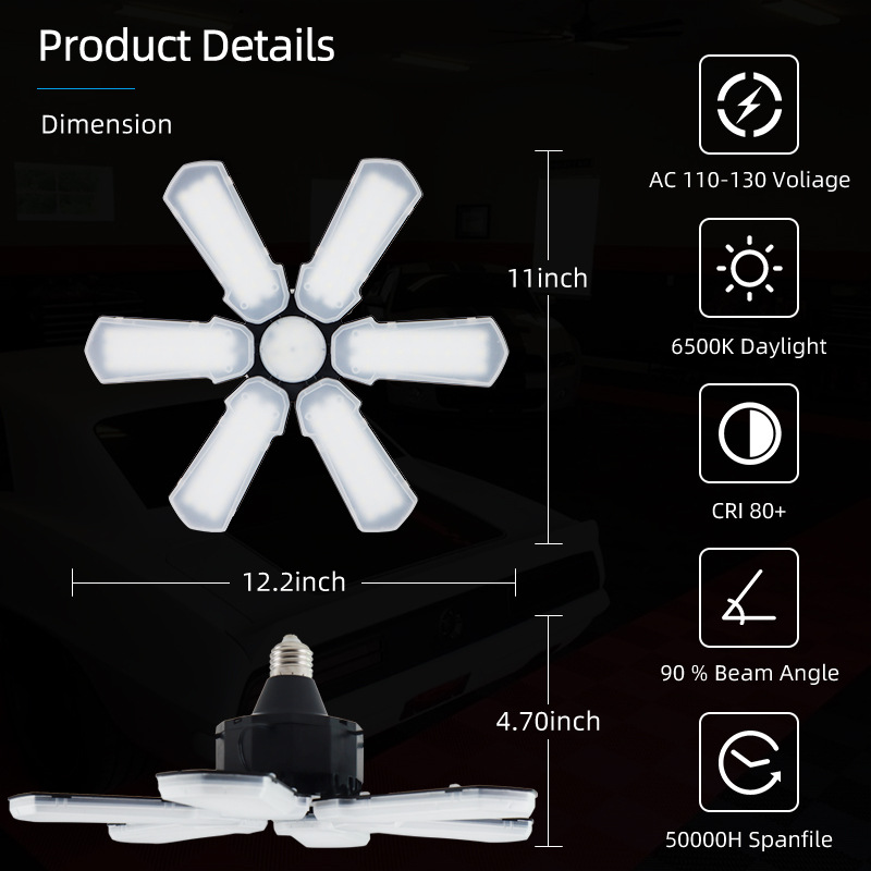 Picture of SOURCE Factory cross-border new led garage light deformation folding 6 leaf light warehouse workshop ceiling lighting mining lamp