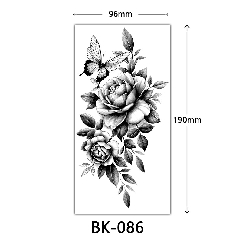 Picture of Cross-Border Supply of Sketch Flower Tattoo Stickers, Sketch Tattoo Stickers, Rose Flower Black and White Flower Tattoo
