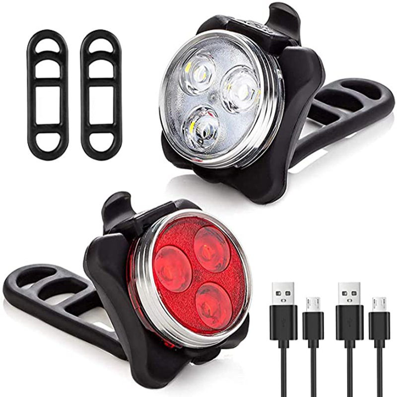 Bicycle light set USB charging combination night mountain riding equipment 3LED bright scooter warning tail light