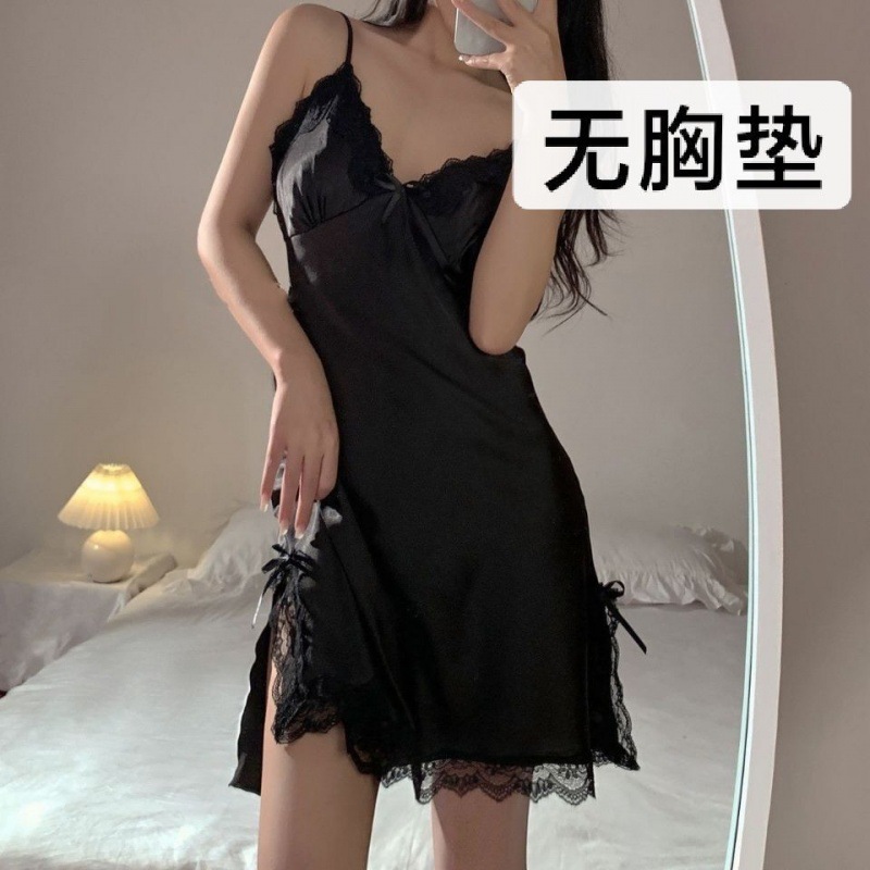 Picture of Pajamas female Orange Lady: sexy private room lace spring and summer ice silk nightdress short skirt beautiful back strap thin