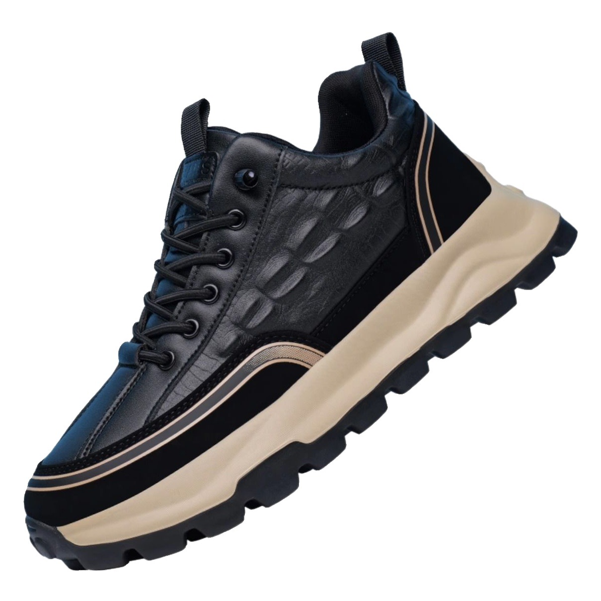 Four Seasons crocodile pattern leather fashionable casual low-top catwalk Sports Board shoes Hong Kong style trendy thick-soled men's shoes
