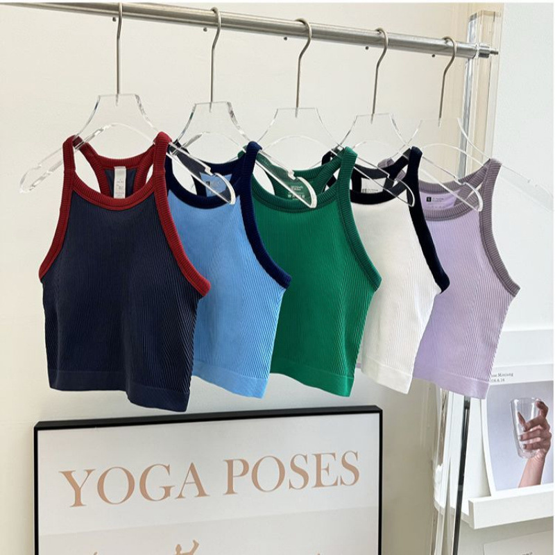 Seamless One-Piece Chest Pad Contrasting Color Sports Bra Shock-Proof Push-Up Professional Training Fitness Yoga Vest Bra