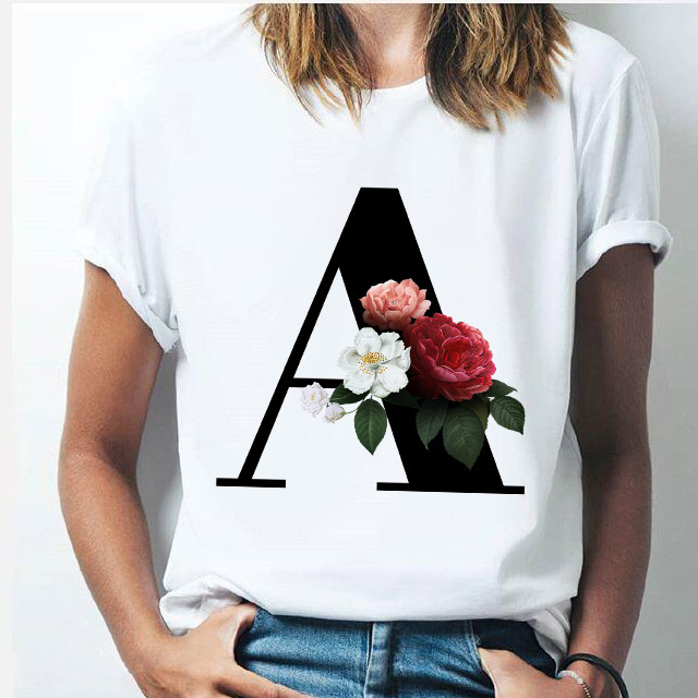 [Hair on the same day] Women's 26 English letters A- Z white printed T-shirt short sleeve whole spot