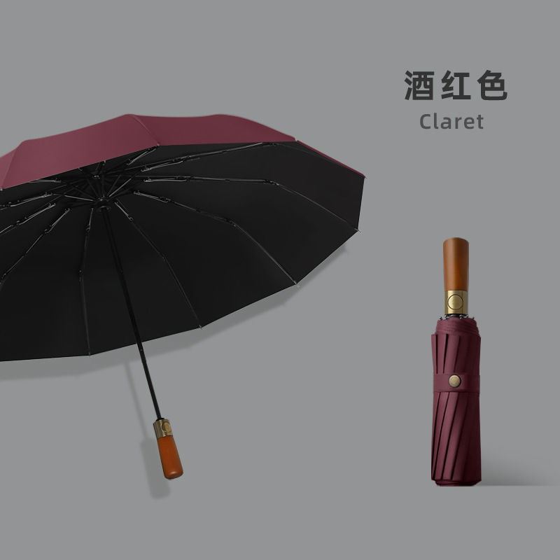Picture of Three-fold automatic umbrella log handle lettering sunny umbrella men's business folding umbrella printed logo high-end gift umbrella