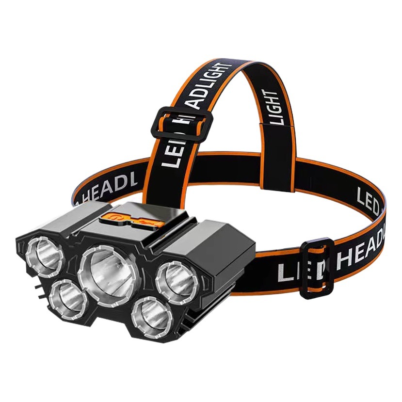 Cross-border new LED strong light five-head lamp usb charging super bright head-mounted flashlight outdoor fishing waterproof headlight