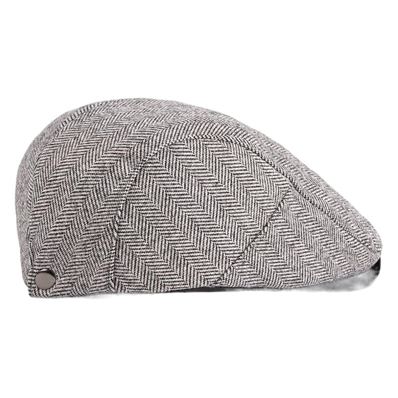 Autumn and winter middle-aged woolen beret British retro progressive hat old man's hat herringbone pattern warm cap men