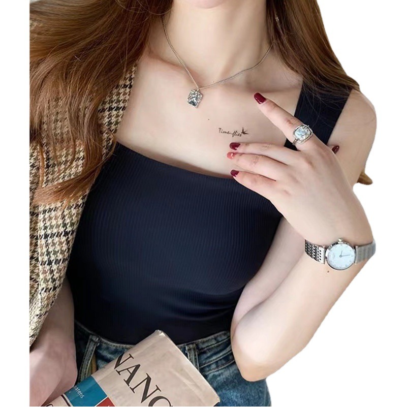 Women's Suit with Chest Pad, Wide Shoulder Vest, Summer Outer Wear, Square Collar, Beautiful Back Bra, One-Piece Bottoming Tube Top