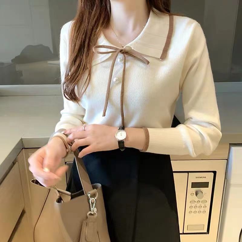 Picture of 2024 Spring and Autumn New Easiest for Match Doll Collar Bottoming Shirt Women's Long Sleeve Sweet Pullover Sweater with Knitted Sweater Top