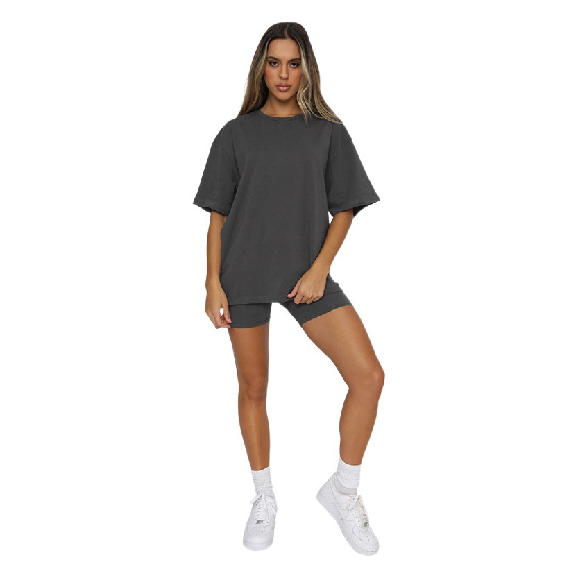 Picture of Cross-Border European and American Summer Solid Color Short-Sleeved Round Neck Pullover Top Urban Casual Shorts Fashion Suit Women's New Product