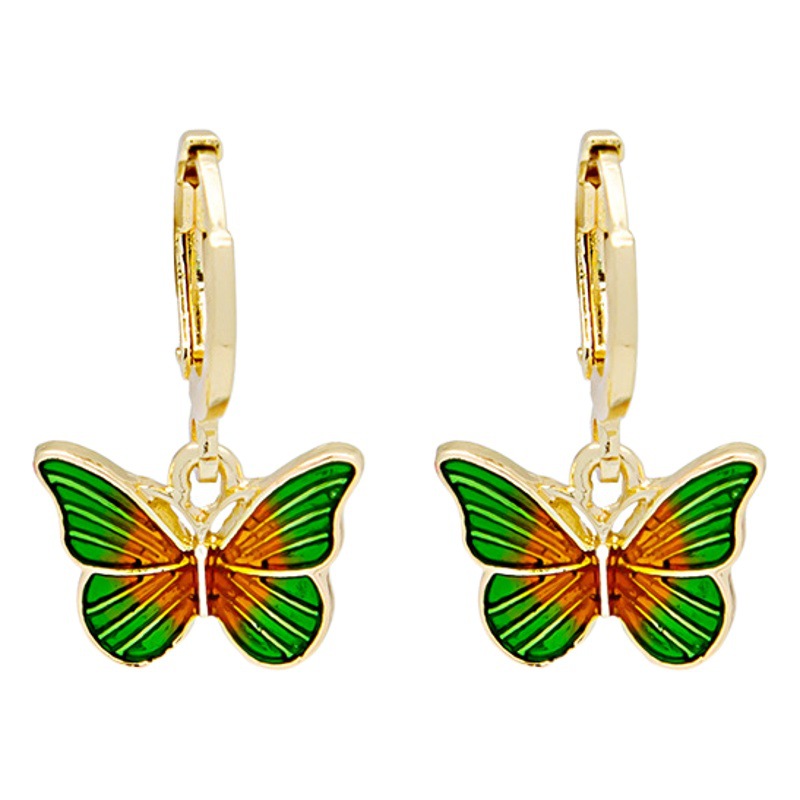 Japanese and Korean French Style Oil Drop Small Oil Painting Style Smart Butterfly Ear Buckle Internet Celebrity Ins Gentle Exquisite Earrings