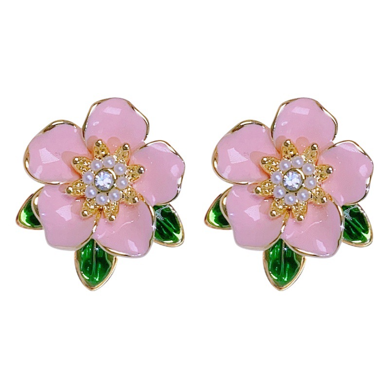 S925 Silver Needle Korean Pearl Flower Earrings Women's Fresh Sweet Fashion All-match Elegant Elegant Elegant Earrings
