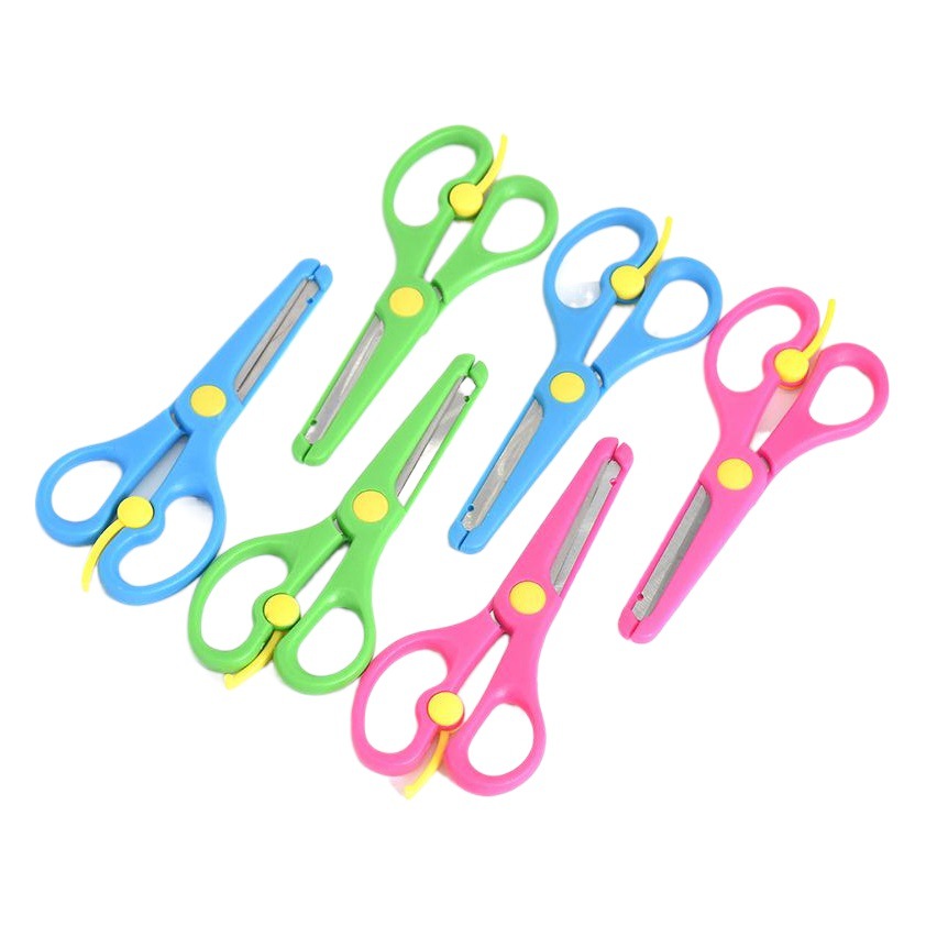 Factory wholesale children's labor-saving elastic diy scissors plastic edging does not hurt the hand round head DIY hand-cut paper scissors
