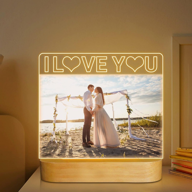 Acrylic Photo Frame Wooden Night Light Gift Thanksgiving Home Decoration Ornaments Creative Lighting Engraving Craft