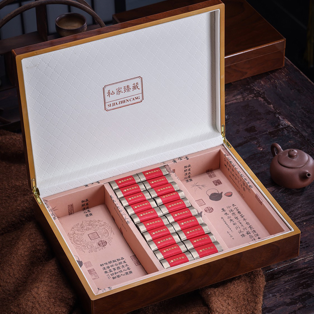 Picture of Tea Packaging Private Collection Wooden Box 8 Small Ceramic Empty Gift Box Wood Grain Pu 'er Jin Junmei Tea Big Buddha Longjing Tea