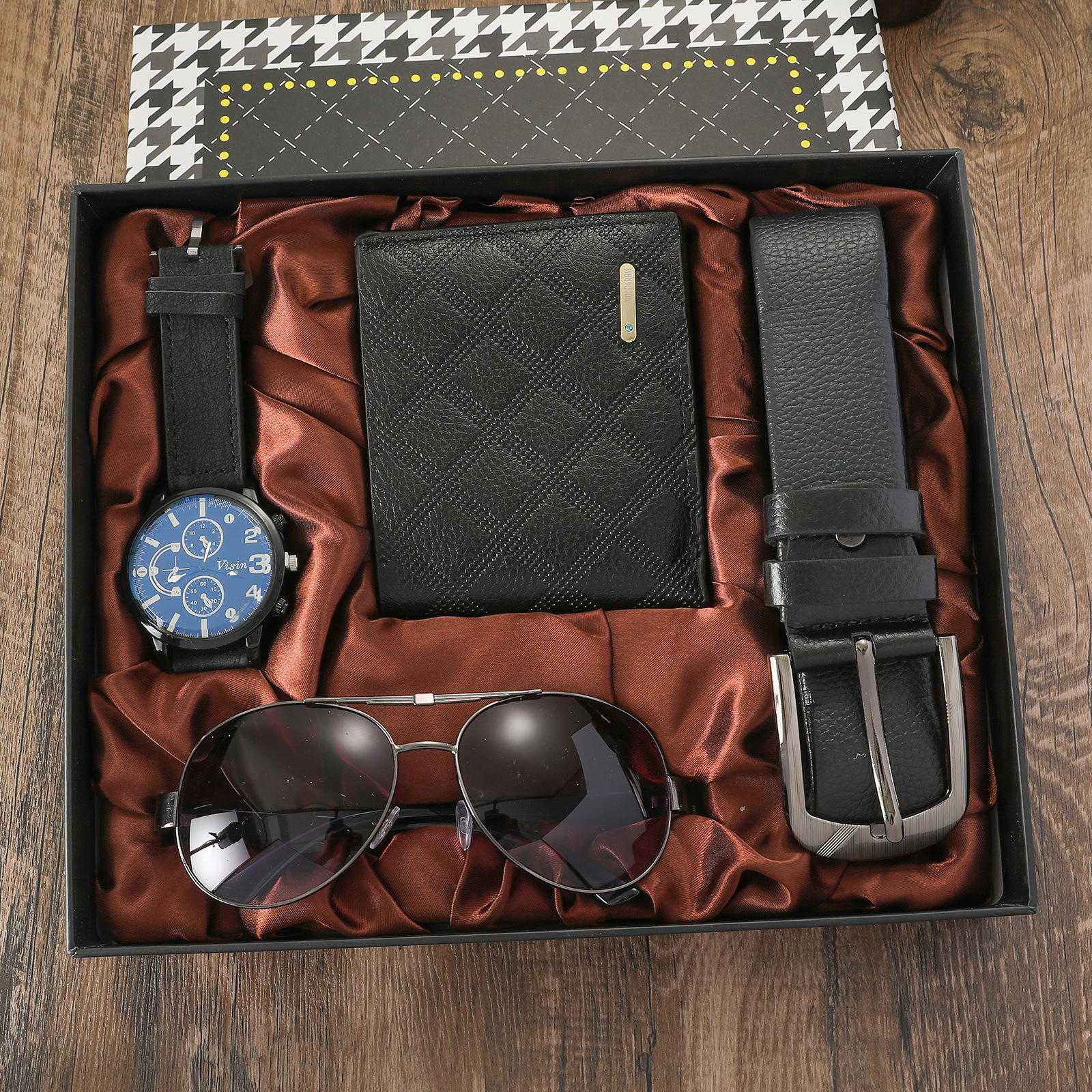 J4pcs/set2023 Summer New Men's suit Fashion Trend Personality Watch High-end Gift Box suit