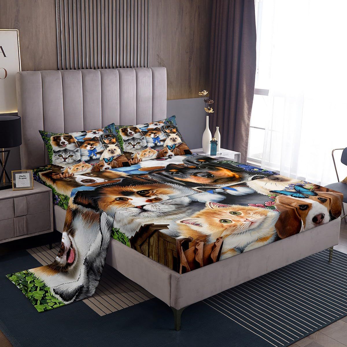 Cute animal kitten puppy pattern cross-border bed hat four-piece bedroom guest room dormitory bedding decoration