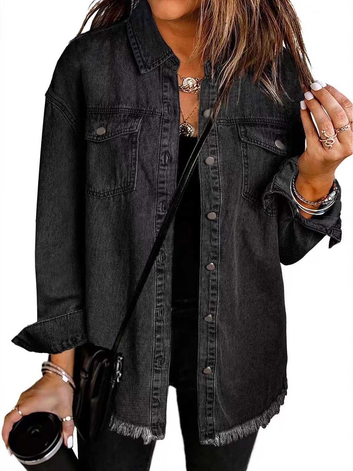 Picture of Cross-border New Washed Denim Shirt Jacket 2024 European and American Women's Autumn and Winter Distinctive Street Style Edge Hem Jacket