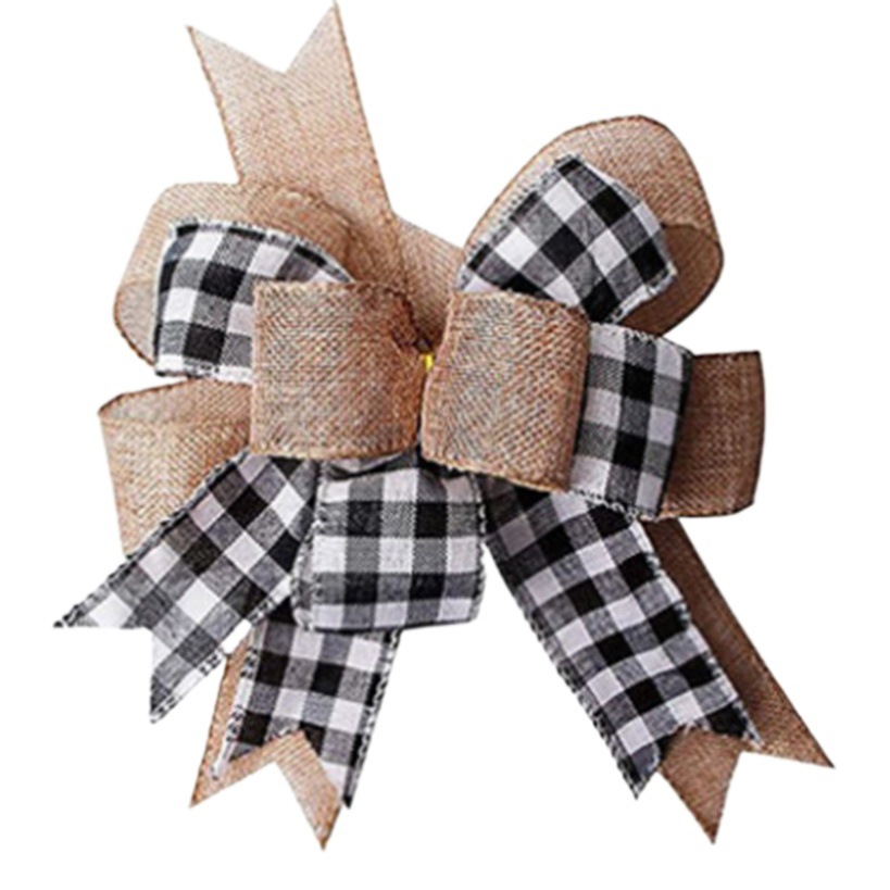 Christmas bow Plaid Christmas ribbon manufacturers wholesale imitation linen black and white red black plaid handmade bow