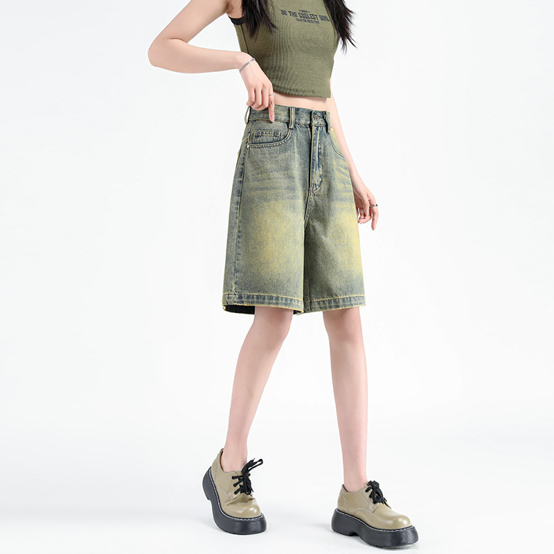 Jeans Women's 2024 Summer Hot New All-match Five-point Pants High Waist Slim Look Fashionable A- line Trendy Pants